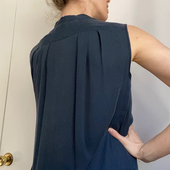 THEYSKINS THEORY NAVY BLUE SILK BLOUSE - Picture 3 of 8